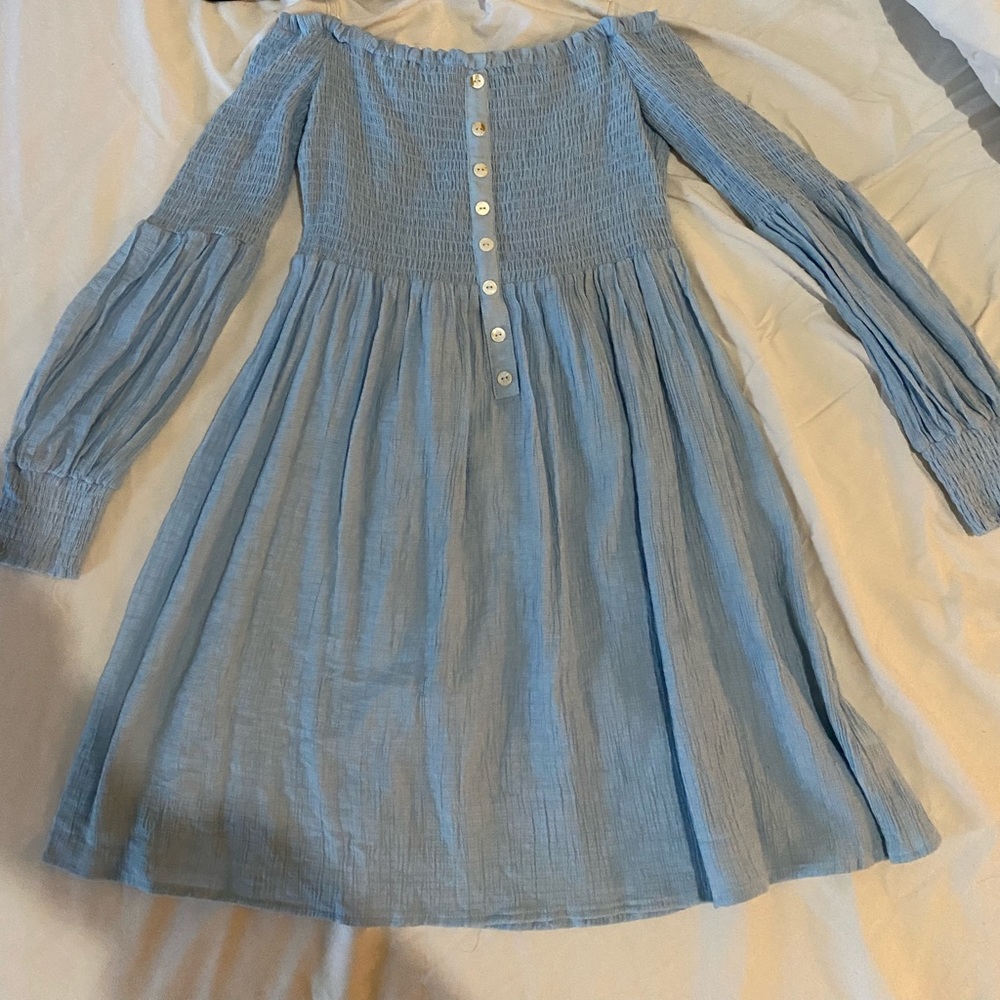Light blue off the shoulder dress